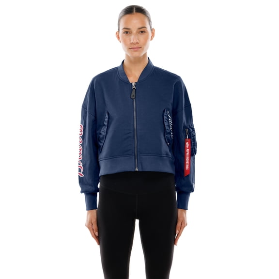 Women's New Era x Alpha Industries Navy Atlanta Braves Cropped Full-Zip Jacket