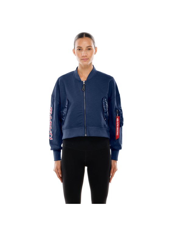 Women's New Era x Alpha Industries Navy Atlanta Braves Cropped Full-Zip Jacket