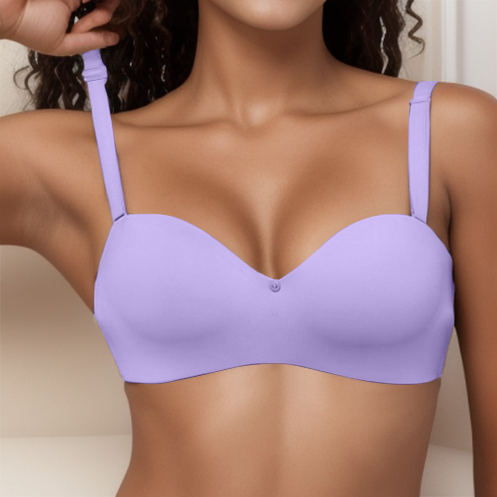 Women's New European and American Comfortable B/C Cup Detachable Shoulder  Strap Colorful Gradient Light Plate No Steel Ring Bra Bras for Women Purple  80 