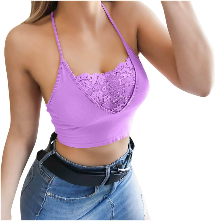 Women's New Fashion Sexy Lingerie Strappy Bras Sleeveless Lace Crop Tops  Festival Tops Sexy Fall Spaghetti Strap Tank Tops Summer Going Out Halter