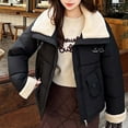 thumbnail image 1 of Women's New Fashion Short Puffer Jacket, Korean Style Loose Fit Winter Coat with Large Fur Collar, Thicken Warm Quilted Outerwear for Daily Use, Comfortable Casual Jacket Black XL, 1 of 9
