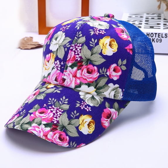 Women's New Flower Printing Sun Protection All-Match Baseball Cap Purple One Size