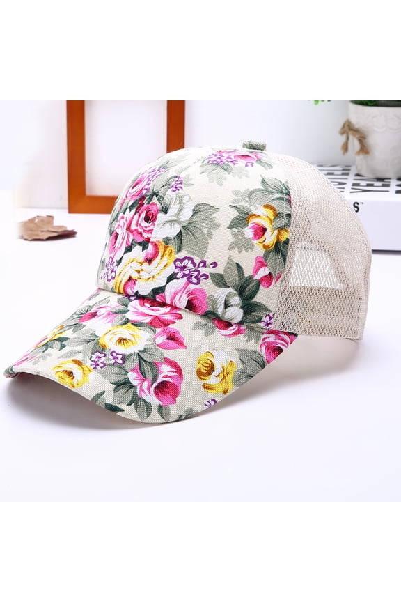 Women's New Flower Printing Sun Protection All-Match Baseball Cap White One Size