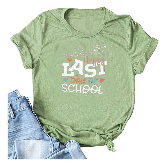 Women's New Graduation Season Printed Pattern Round Neck Short Sleeved T Shirt Top T Shirt Stripe Tee Womens Tee Shirts Loose Fit Shirt for Women Short Sleeve Turtle Neck Top for Women Pack Athletic