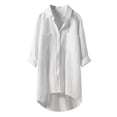 thumbnail image 1 of Women's New Korean Style Solid Color Linen Blouse Polyester, Loose Fit, Pocket Design, Long Sleeve, Sizes XXXXL XXXXXL, for Autumn, 1 of 2