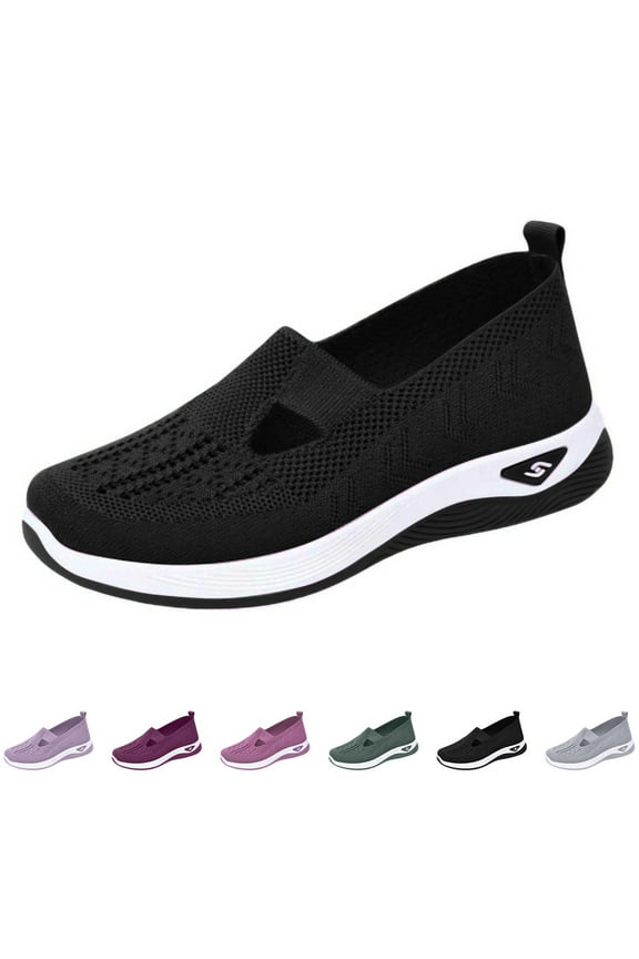 Women's New Large Size Casual Mesh Slip-on Women's Shoes Soft Sole Breathable Fashion Mother Shoes Black qILAKOG Size 5.5