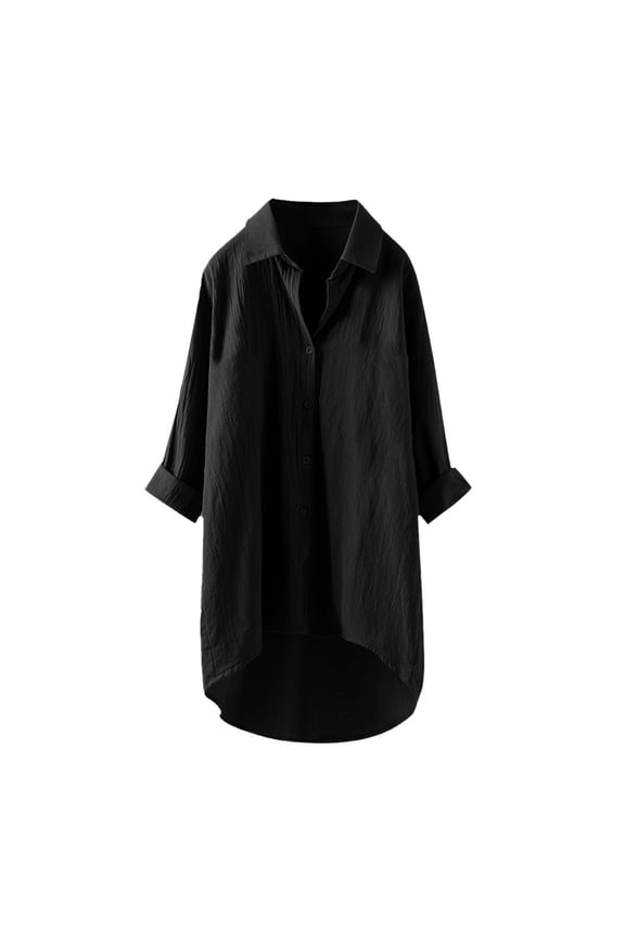 Women's New Loose Button Down Shirt, Solid Color, 3/4 Point Sleeves, Soft Fabric, Versatile for All Seasons, Sizes S-XXXL