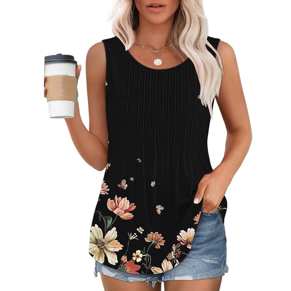 Women's New Loose Casual Crew-neck Pleated Print Fashion Top