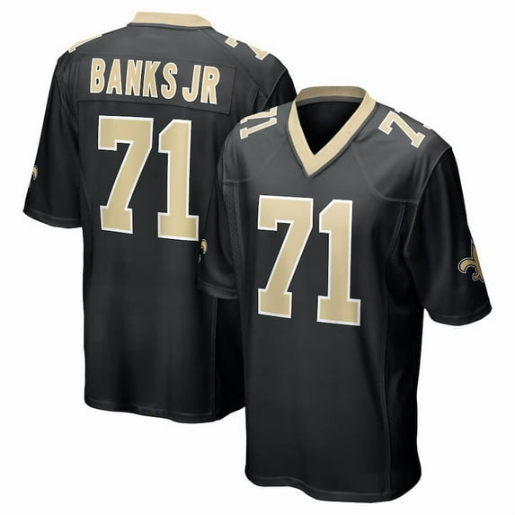 Women's New Orleans Banks Jr 71 Black Stitched T-Shirts Sports Player Game Top, Large
