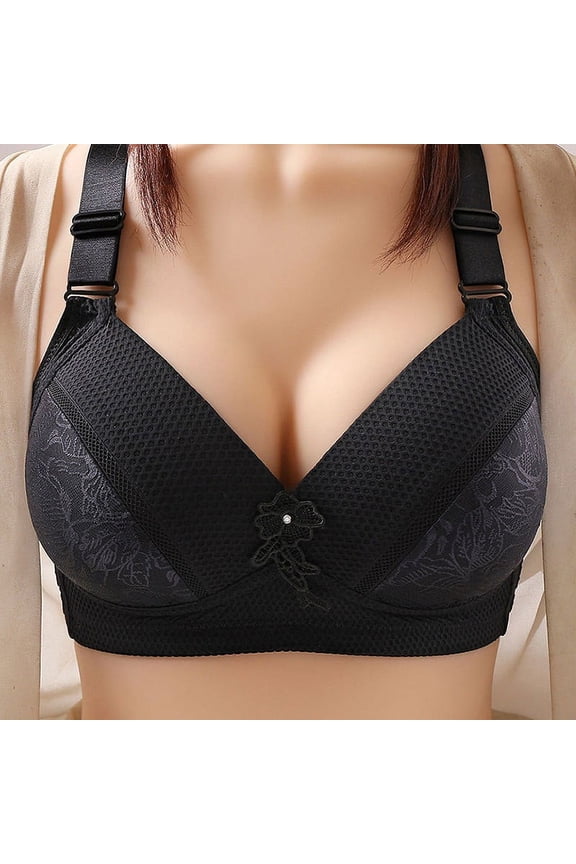 Women's New Pattern Ribless Large Strap Jacquard Four Comfort Bra 36c Push up Bras for Women Sports Bra Cups Stretchy Sports Bras for Women Large Bra Woman Sports Bar plus Size Compression Bra Full
