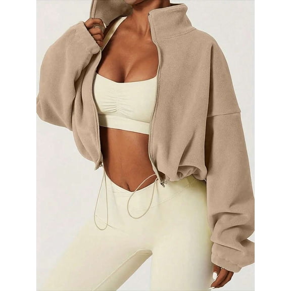 Women's New Plush Fleece Zip-Up Drawstring Waist Casual Sweatshirt, Elegant And Comfortable Sports Winter