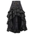 thumbnail image 1 of Women's New Retro Solid Color Short Front Short Long Back Irregular Splicing Ruffled High Waist Splicing Cake Skirt - Black - 2XL, 1 of 5