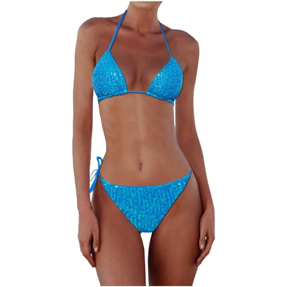 Women's New Sequin Bikini Triangle Multi Color Bikini Swimsuit