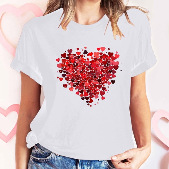 Women's New Short-sleeved Crew-neck Pullover Casual Valentine's Day