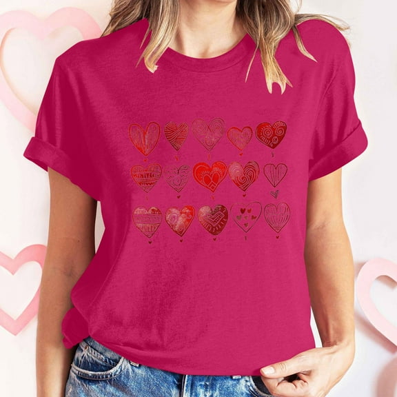 Women's New Short-sleeved Crew-neck Pullover Casual Valentine's Day