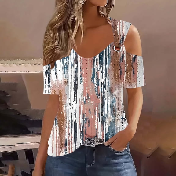 Women's New Short-sleeved off-the-shoulder Cutout Casual Printed