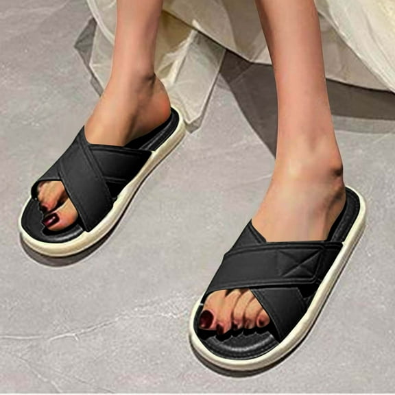Women's New Soft-Soled Slippers Fashion Thick-Soled Memory Beach Sandals Casual Versatile One-Line Spring Summer Sandals Home Slippers Shoes