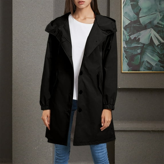 Women's New Solid Hooded Windbreaker Casual Long Coat Women's Loose Large Outdoor Windbreaker Long Sleeve Hooded Casual Coat/Jacket
