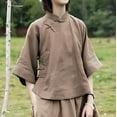 thumbnail image 1 of Women's New Standing Collar Chinese And Linen Elegant Shirt Women's Retro Improved Sleeve Thin Top Womens Foil Top Large Woman Shirt Light Shirts for Women Workout Shirt Womens Athletic Long Sleeve, 1 of 3
