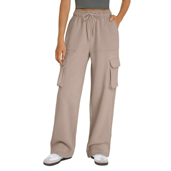 Women's New Straight Tube Solid Color Multi Pocket High Waisted Drawstring Work Pants