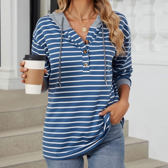 Women's New Striped Color Matching Cap Long Sleeve Loose Hoodie Hooded Sweatshirt Full Zip Hoodie Women Long Sleeve Top Woman Hoodie with Pocket Oversized Hoodie Sweatshirt Female Hoodies Plain