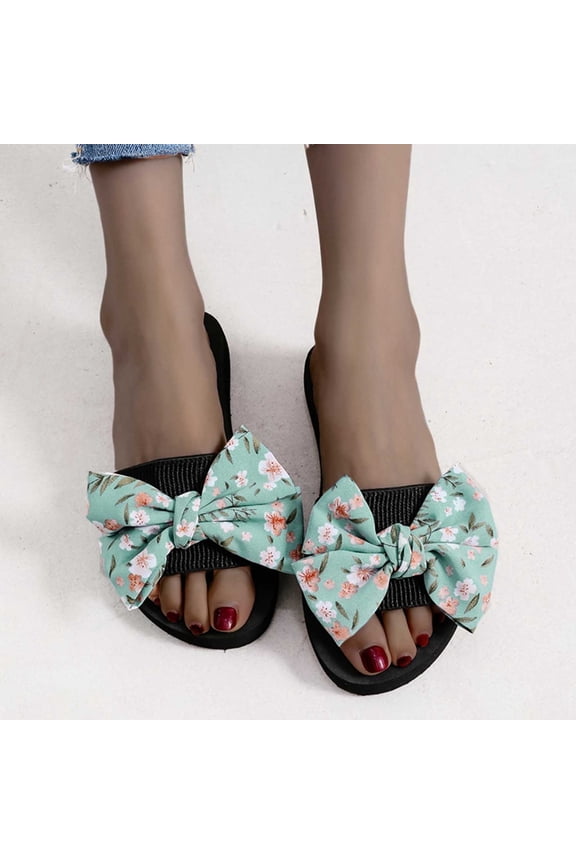 Women's New Summer One-line Floral Over Flat Sandals Summer Sandals for Women Blue 36
