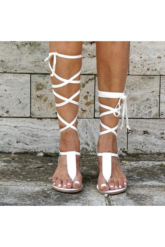 Women's New Summer Plus-size Line With Thin Strap Flip-flop Cool Flat Sandals Summer Sandals for Women White 36