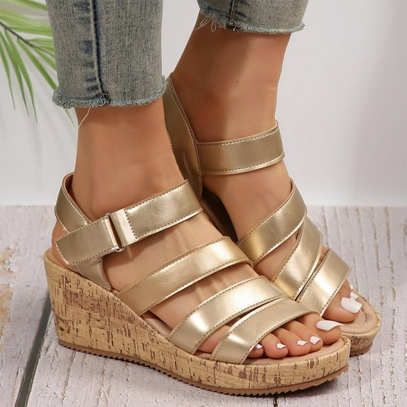 Women's New Summer Plus-size Muffin Fish Mouth Wedge Sandals Sandals for Women 2025 Gold 41
