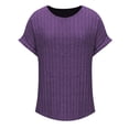 thumbnail image 1 of Women's New Summer Ribbed Blouse Plus Size Short Sleeve Round Neck Knit Top Solid Color Comfortable Casual Loose Fit, 1 of 4