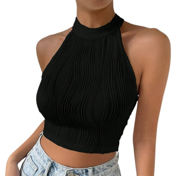 Women's New Temperament Hanging Neck Vest Slim Fit With Navel Tight Fitting And Short Top Vest And Suspender