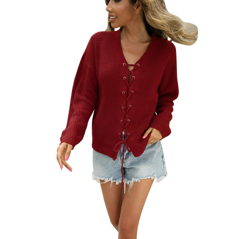 Ladies red v neck jumper top