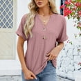 thumbnail image 1 of Women's New V Neck Roll Up Short Sleeve Button Loose Casual T Shirt under Scrub Women Long Sleeve Shirts Women T Shirts Summer Womens Shirts Long Sleeves Womens Short Sleeve Shirts Long Sleeves T, 1 of 8