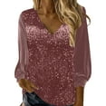 thumbnail image 1 of Women's New V Neck Shiny Sequin Top Elegant Sequin Long Sleeve Shirt Loose Version Of Sequin Shirt, 1 of 2