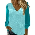 thumbnail image 1 of Women's New V Neck Shiny Sequin Top Elegant Sequin Long Sleeve Shirt Loose Version Of Sequin Shirt, 1 of 2