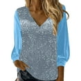 thumbnail image 1 of Women's New V Neck Shiny Sequin Top Elegant Sequin Long Sleeve Shirt Loose Version Of Sequin Shirt, 1 of 2