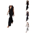thumbnail image 1 of Women's New V Neck Sleeveless Top Vest Trouser Suit Women Europe And America New Solid Color Temperament Two Piece Trouser Suit Women Cropped Pants, 1 of 5