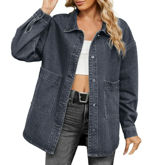 Women's New Washed Loose Denim Jacket Cropped, Collared, with Pockets, Stylish, for Any Occasion