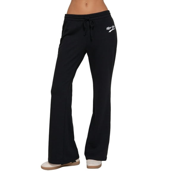 Women's New York Logo French Terry Long Flare Sweatpants with Drawstring Waistband