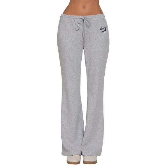 Women's New York Logo French Terry Long Flare Sweatpants with Drawstring Waistband