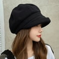 thumbnail image 1 of Women's Newsboy Cap - Vintage Wool Blend Thermal Beret with Brim, Warm Winter Hat for Daily Wear-Black, 1 of 7