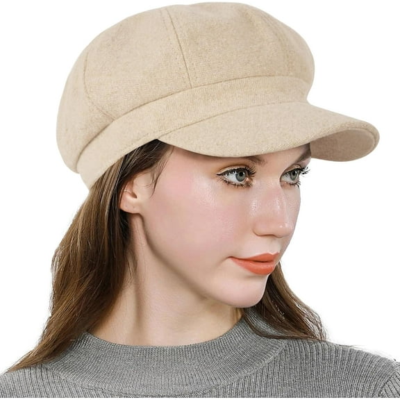 Women’s Newsboy Cap Wool Blend Retro Solid Color Girls Fashion Gatsby Cabbie Visor Beret Hat