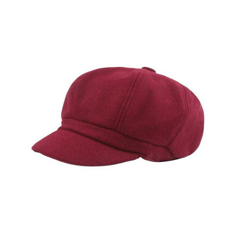 Women\'s Newsboy Hats, Fall Octagonal Wool Cabbie Beret Tweed Girls Paperboy  Cap, Wine Red