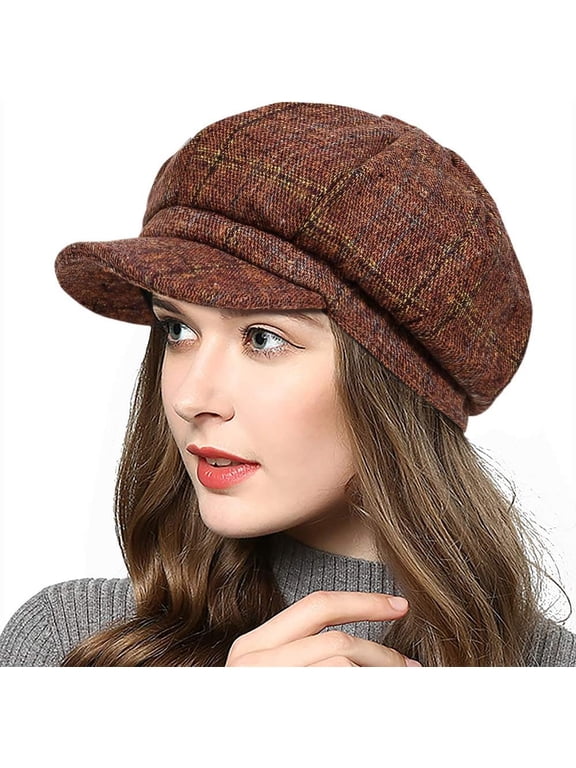 Women's Newsboy Hats Fall Wool Cabbie Beret Tweed Girls Paperboy Cap