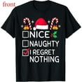 thumbnail image 1 of Women's "Nice Naughty I Regret Nothing" Christmas Graphic Breathable T Shirt Short Sleeve Round Neck Top Black S-5XL, 1 of 5