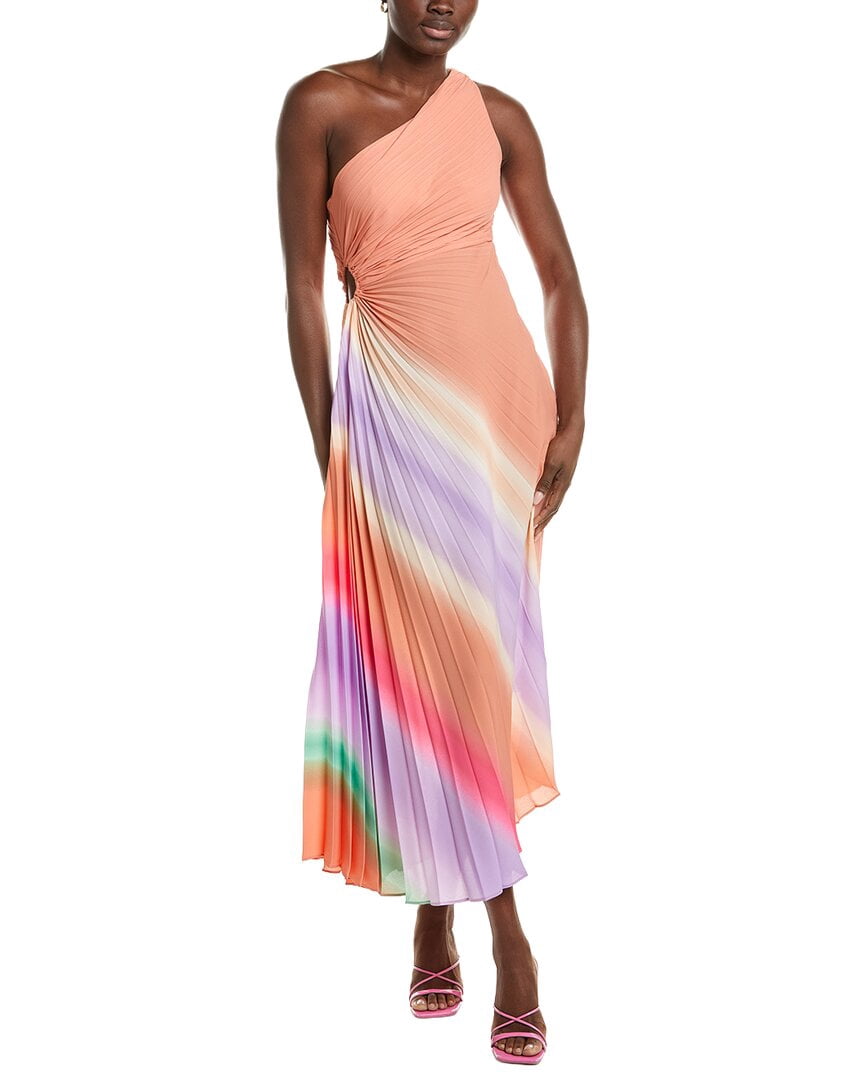 Women's Nicole Miller Keyhole Pleat One-Shoulder Asymmetric Hem Midi Dress  Color: Cantaloupe Ombre Size: 14 - Walmart.com