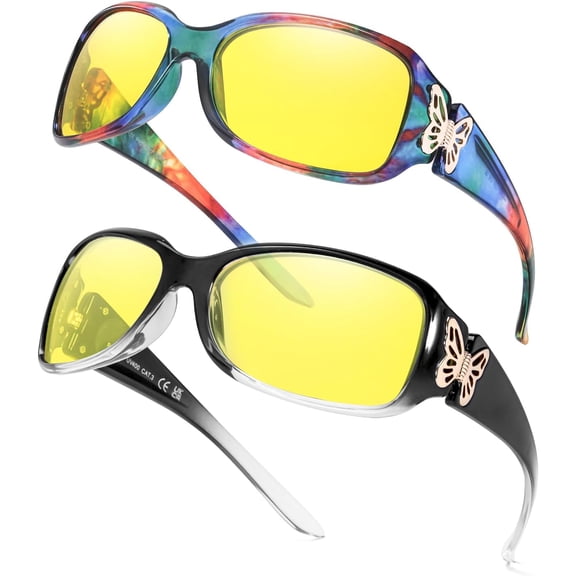 Women's Night Vision Glasses for Driving - Yellow Lens Reduce Headlights Glare NV022