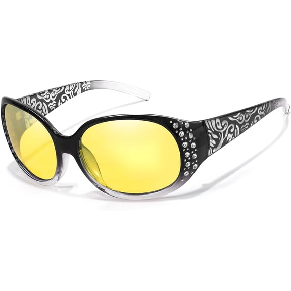 Women's Night Vision Glasses for Driving -  Yellow Lens Reduce Headlights Glare UV Protection H8161