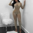 thumbnail image 1 of Women's Nightclub Sequin High Neck Long Sleeve Jumpsuit Evening Party Slim Fit Sexy Bodysuit Pin up Jumpsuit Vacation Rompers for Women Long Sleeve Womens Body Suit Eyelet Jumpsuit for Women, 1 of 5