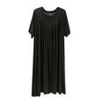 thumbnail image 1 of Women's Nightdress Cotton Pleated Plain Crew Neck Negligee Short Sleeves Soft Nightgown Nightwear, 1 of 2