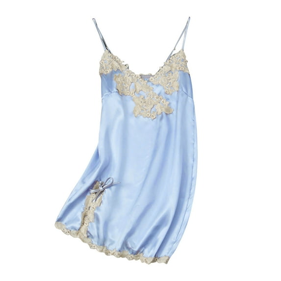Women's Nightdress Lace Satin Nightgowns Long Chemise Erotic Suspender V-Neck Sexy Lace Camisole Nightgown
